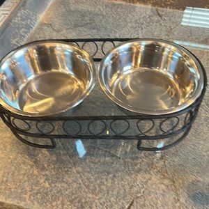 Dog or Cat Feeding Bowls on rod Iron Stand